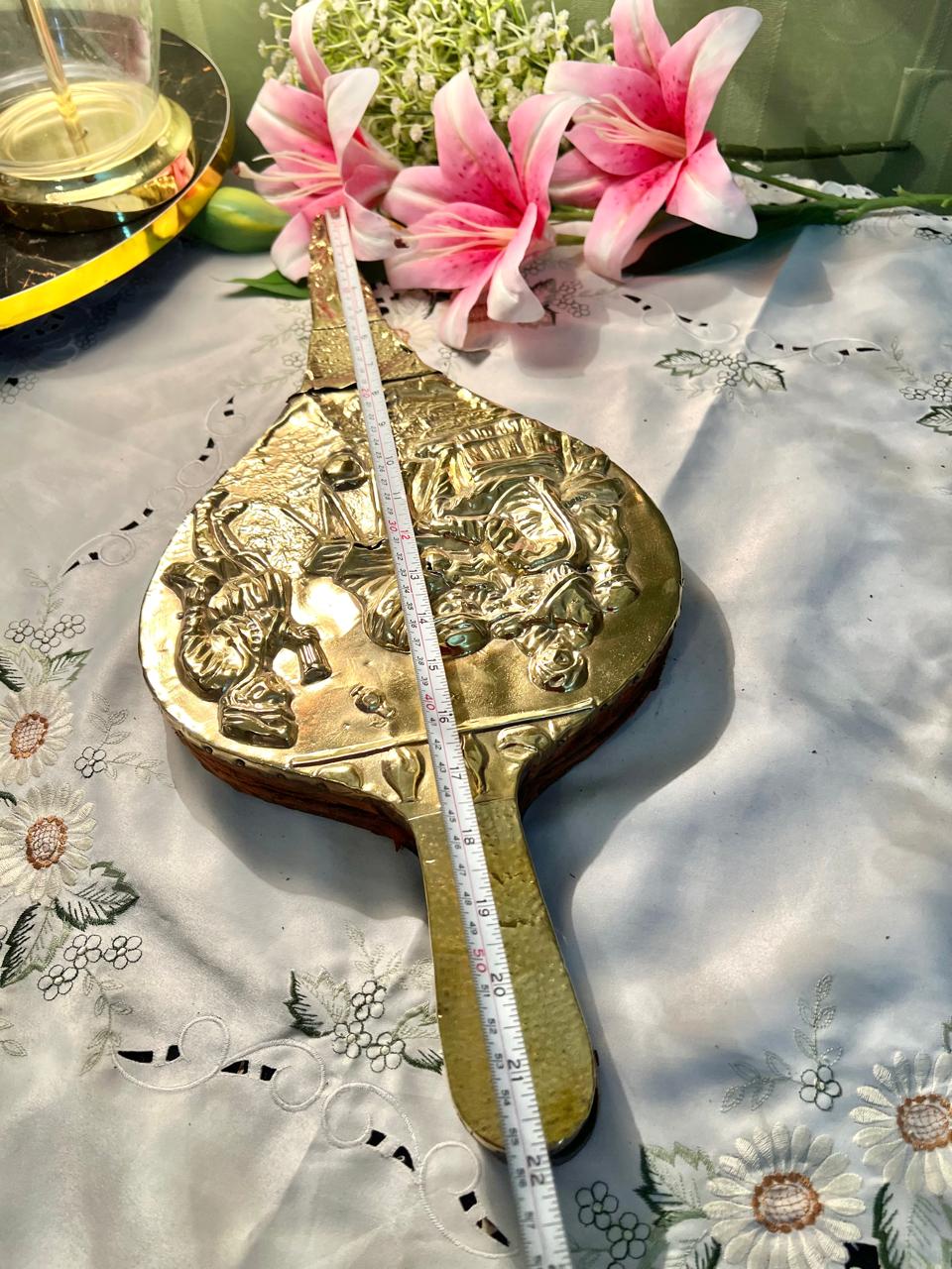 Brass Fireplace Bellows Gold-Tone Relief Design Approx. 56cm