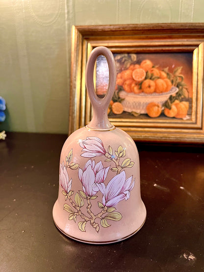 Vintage Floral Ceramic Hand Bell – Magnolia Flower Design