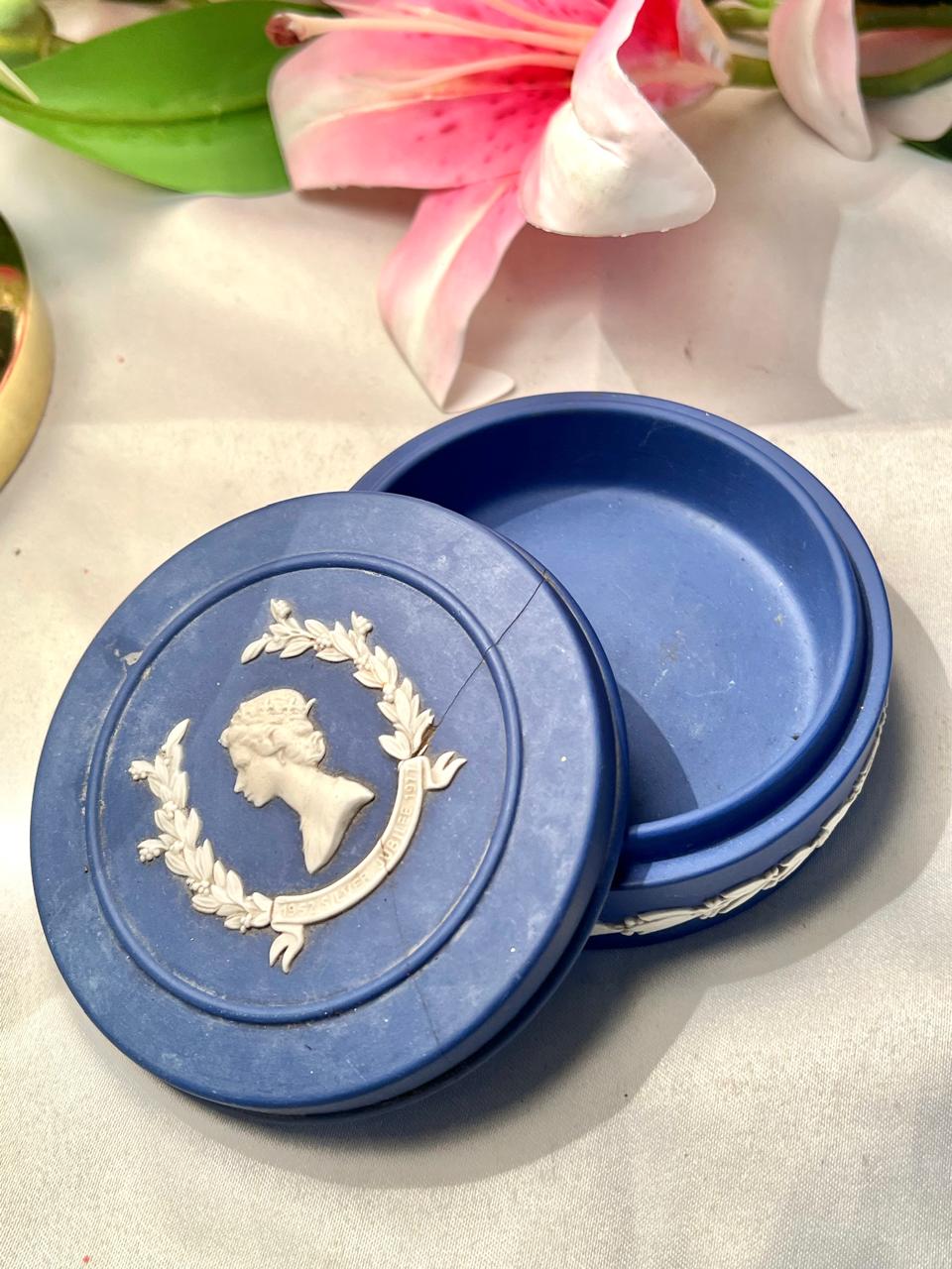 Wedgwood Jasperware Blue Round Lidded Trinket Box Approx. 11 cm