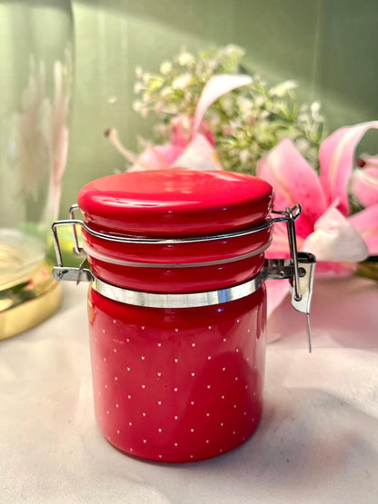 Red Ceramic Clamp-Lid Storage Jar with White Dots Airtight 9cm