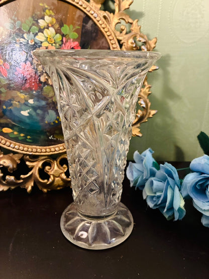 Vintage Clear Pressed Glass Flared Footed Vase