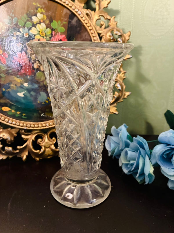 Vintage Clear Pressed Glass Flared Footed Vase