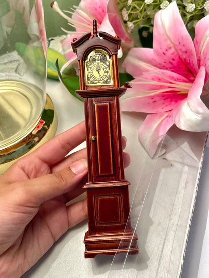 Vintage Miniature Grandfather Clock Brown & Gold Approx. 18 cm