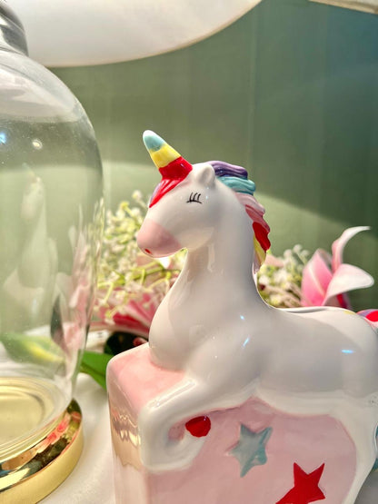 White Unicorn Ceramic Coin Bank Pastel Rainbow 15cm - 1 Piece