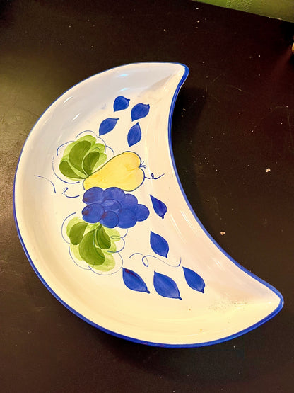 Crescent Moon Ceramic Serving Dish | Blue Fruit Design