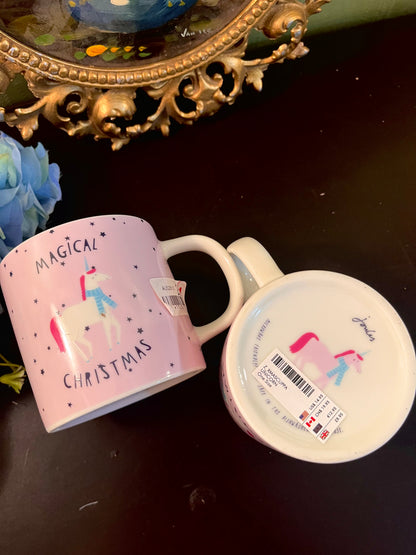 Set of 2 Pink Magical Christmas Unicorn Mugs