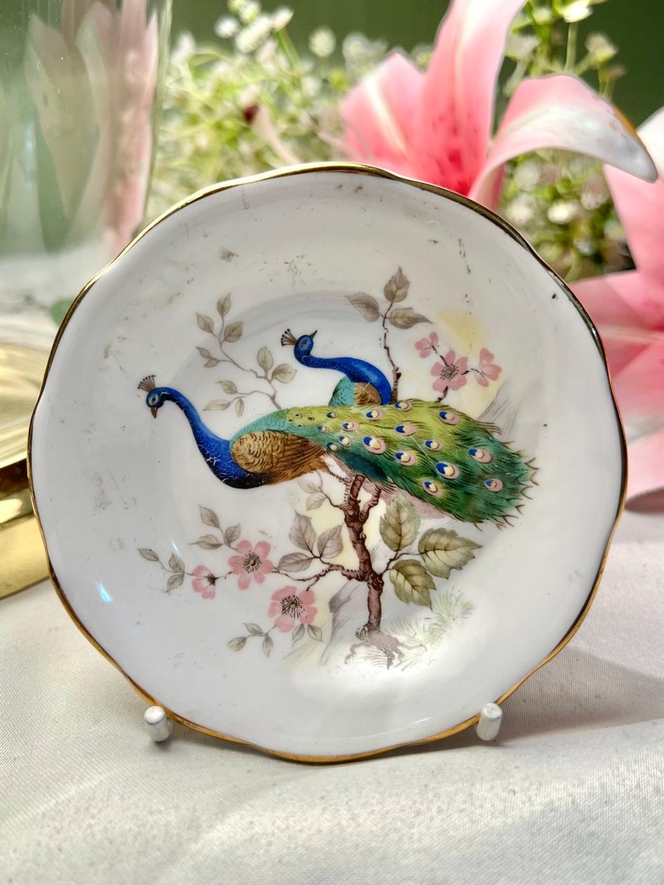 Heatherley Fine Bone China Peacock Decorative Plate 4 in