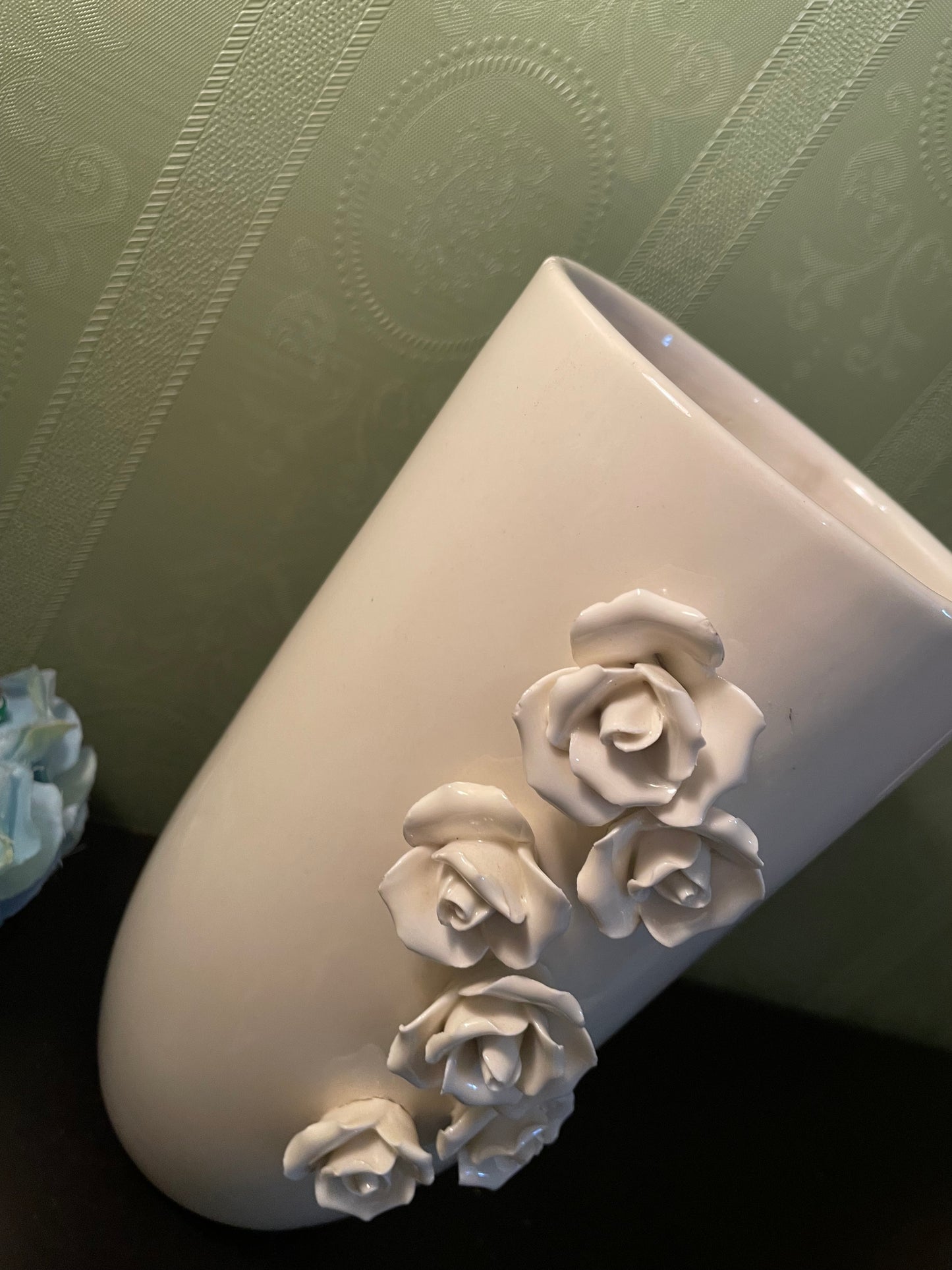 White Ceramic Rose Flower Vase Decorative Table Centerpiece