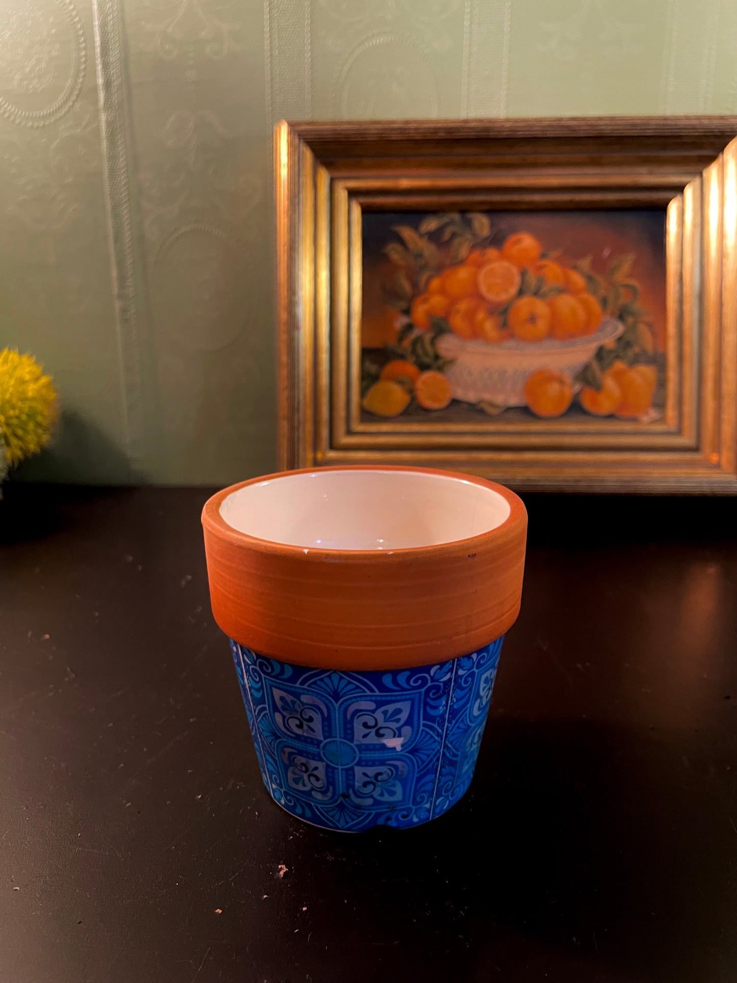 Blue and Terracotta Ceramic Plant Pot 4 Inch