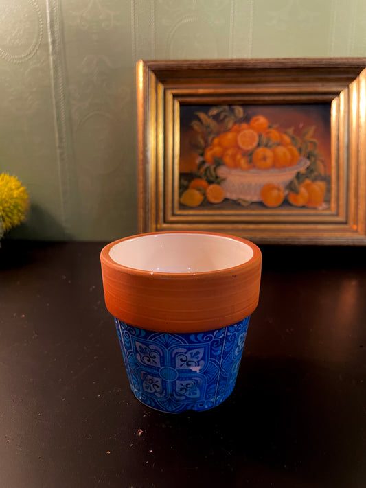 Blue and Terracotta Ceramic Plant Pot 4 Inch