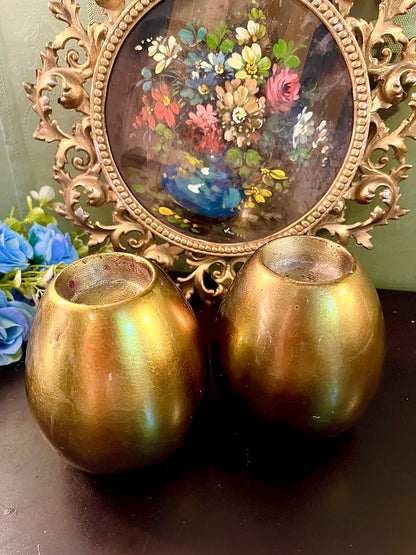 Pair of Gold Iridescent Egg-Shaped Decorative Vases