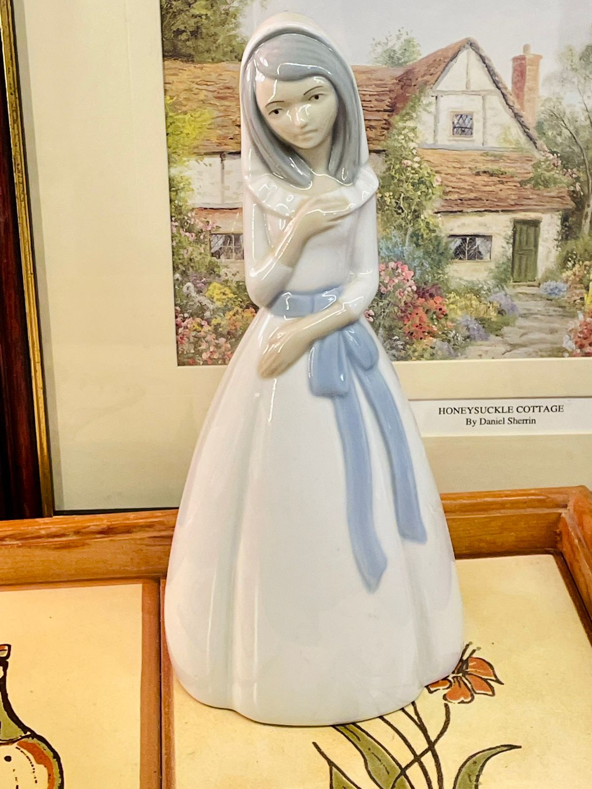 Vintage Figurine, Porcelain Figurine, Spanish Porcelain, Miguel Requena, Valencia Figurine, Collectible Figurine, Home Décor, Girl Figurine, Blue Sash Figure, Cottagecore Decor, Gift for Collectors, Shelf Decor, Ceramic Display Figure, Elegant Home Decor, Glossy Porcelain