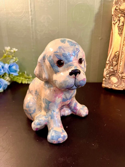 Vintage Floral Ceramic Puppy Figurine 6 Inch