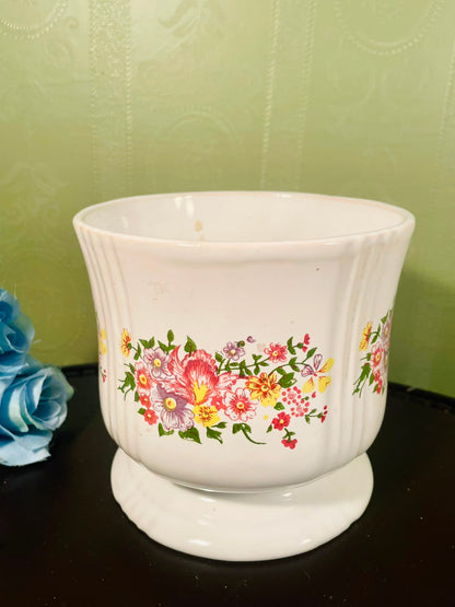 Vintage Floral Ceramic Planter Pot with Saucer – 5 Inch