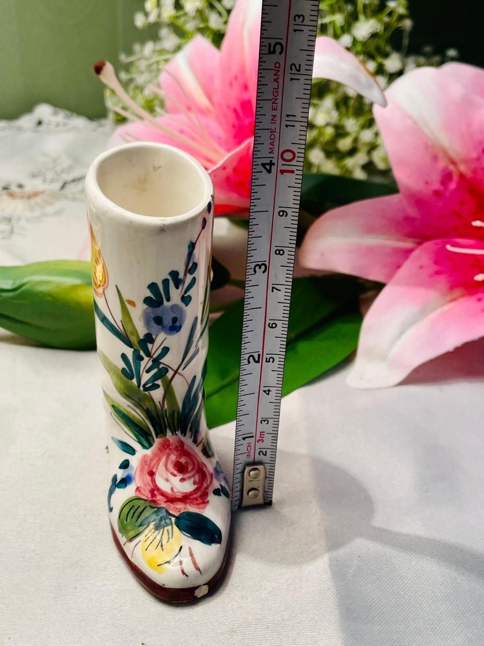 Vintage Hand-Painted Floral Ceramic Shoe Vase 10 cm