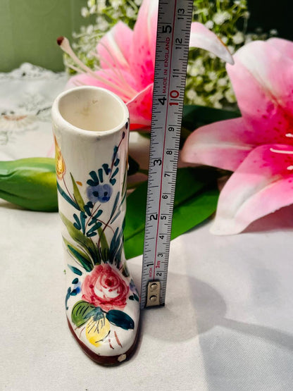 Vintage Hand-Painted Floral Ceramic Shoe Vase 10 cm
