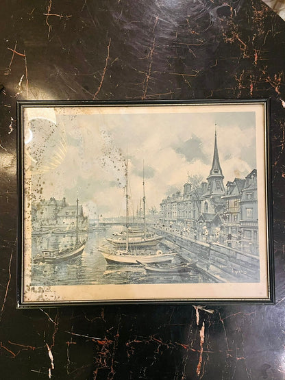 Framed Harbour Scene Print – Vintage Coastal Wall Art