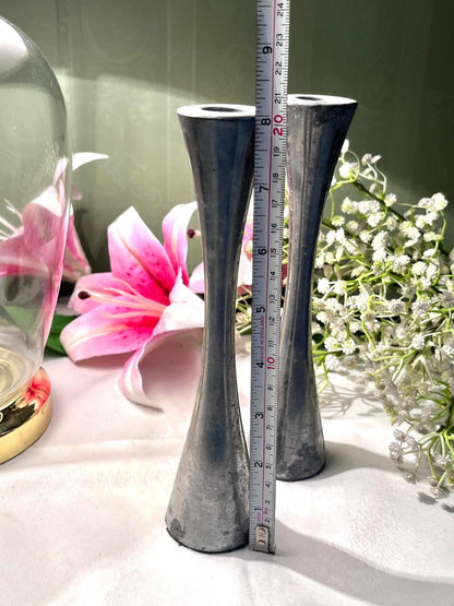 Pair of Silver-Tone Taper Candle Holders 8 Inch