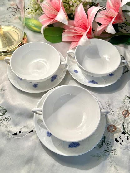 Adderley fine bone china Blue Floral Fine Bone China soup bowl  & Saucer Set – 6 Piece