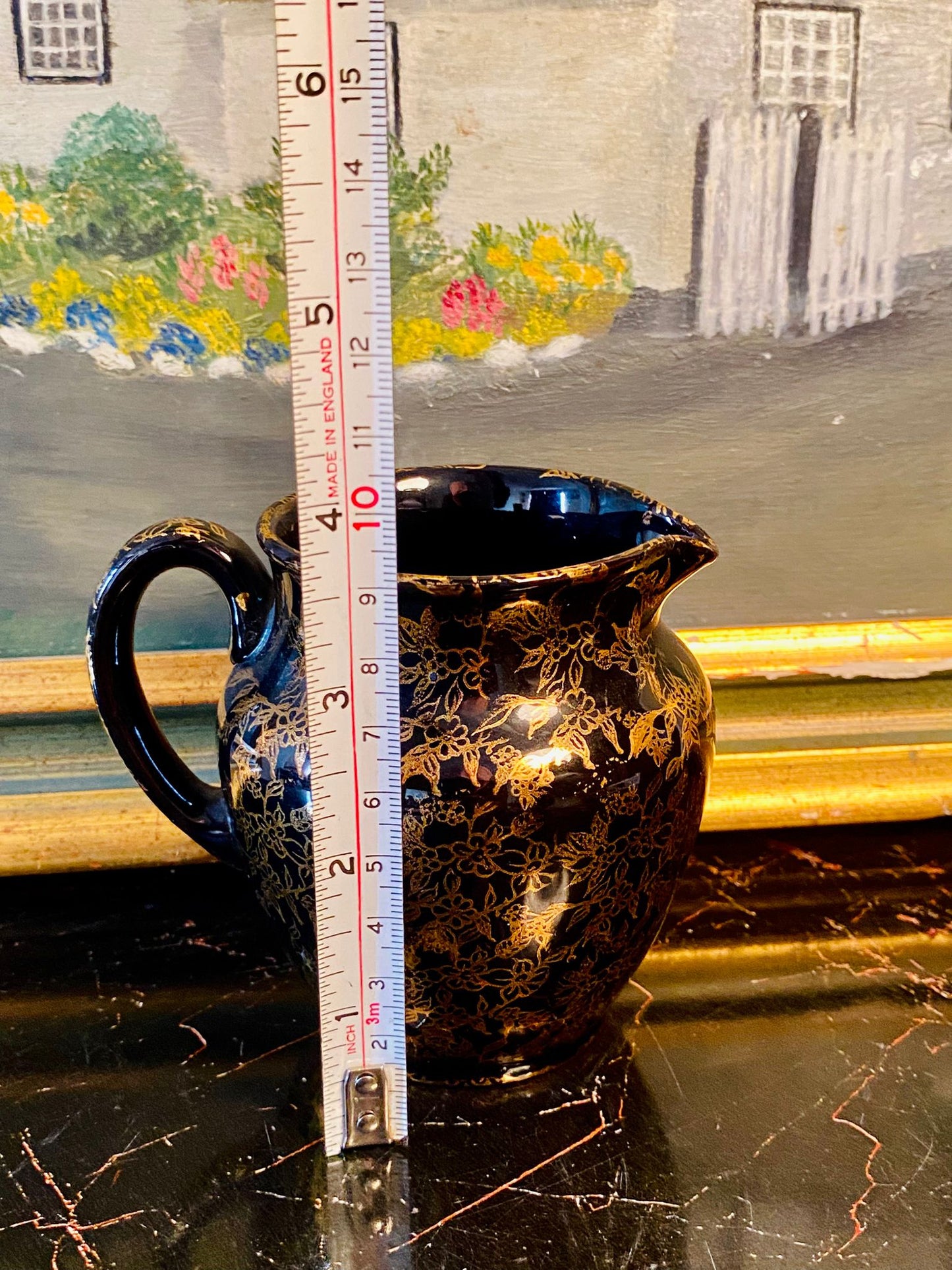 Set of 2 Greek Ceramotechnica Art Pieces – 24kt Black & Gold Jug and Vase Set (6–7 Inches Tall)