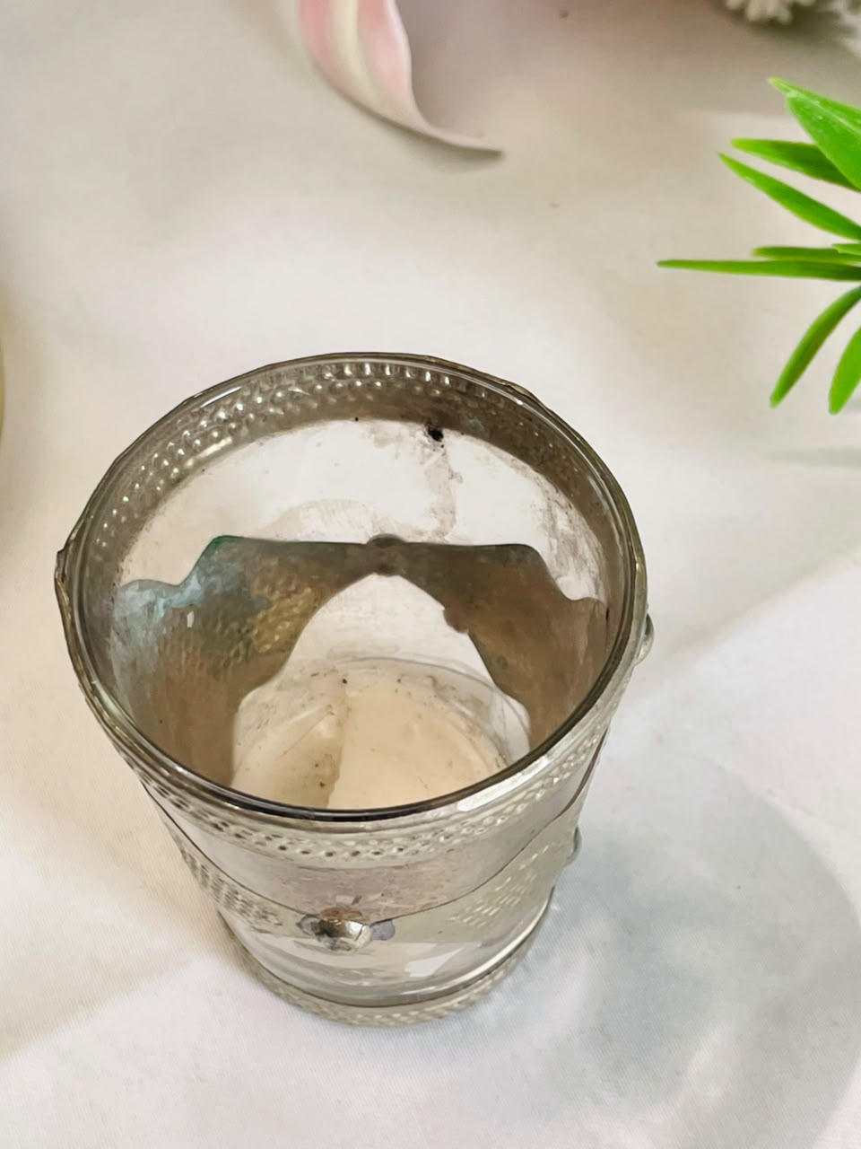 Crystal Tealight Holder with Silver-Tone Sleeve – 8 cm