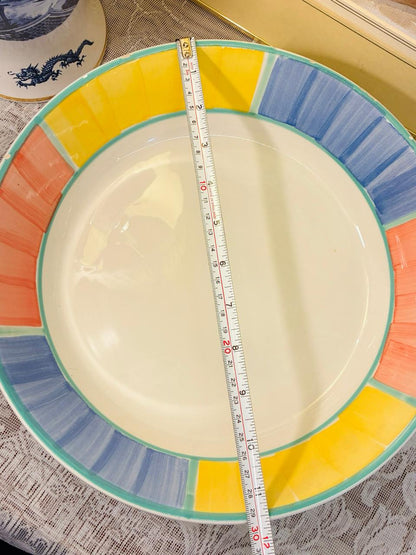 Large Colorful Rim Ceramic Serving Bowl – Oven Safe Large Deep Plater