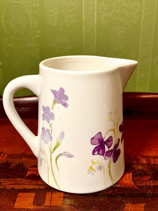 Vintage Floral Porcelain Milk Jug | 5 Inch Purple Flower Creamer