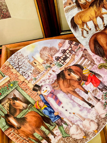 Set of 2 Wedgwood Christmas Horse Plates – 8.5” Winter Village Wall Décor