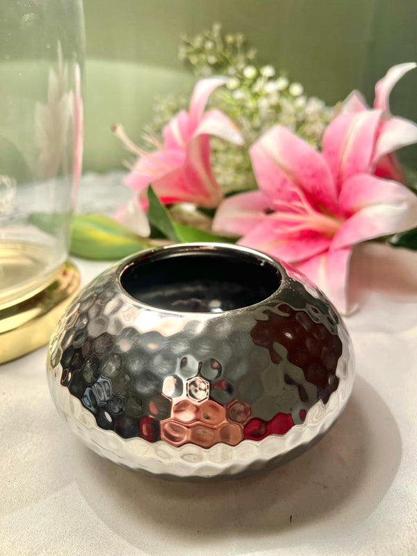Silver Hammered Decorative Vase – Approx. 5 Inch