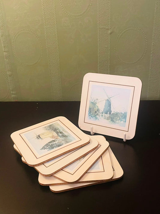 Vintage Windmill Cork-Back Coasters Set of 6