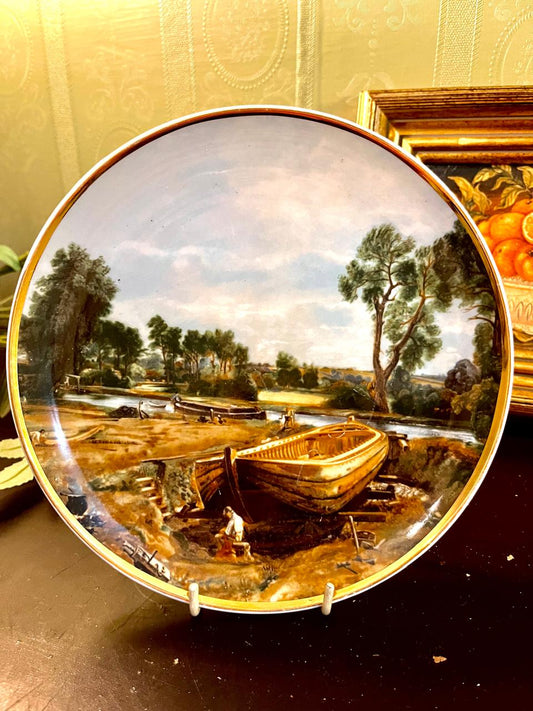 Vintage Riverside Landscape Decorative Plate 20 cm Gold Rim