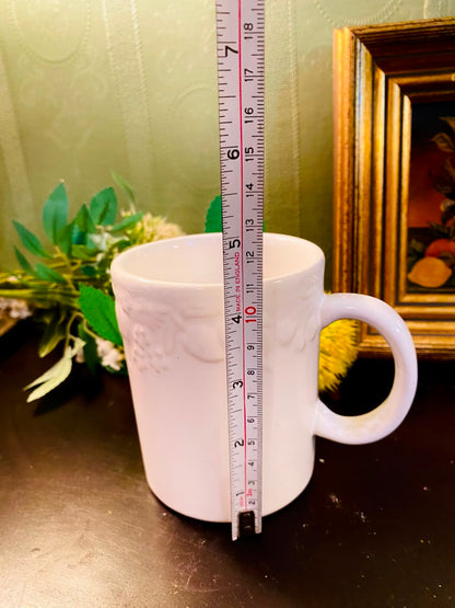White Embossed Floral Ceramic Mug 5 Inch Cottage-Style Cup