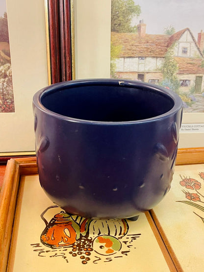 Navy Blue Ceramic Planter Pot with Embossed Eye Motif – Medium Size