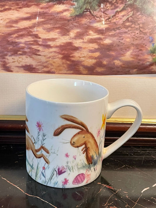 easter bunny mug, spring ceramic mugs Pakistan, collectible easter cups, rabbit illustration mug, festive ceramic crockery, Easter hot chocolate mug, vintage style bunny cup, rare thrift finds crockery, springtime ceramic mug, Easter gift mugs Pakistan
