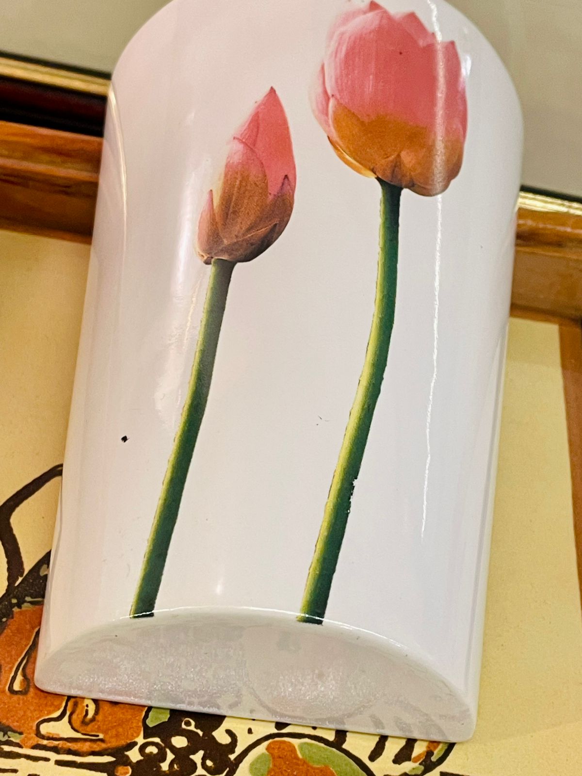 Tall Ceramic Floral Vase – Pink Blossom Design - Wall Decor Vase