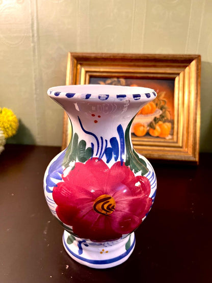 7 Inch Hand-Painted Floral Ceramic Vase – Artisan Pottery Flower Vase