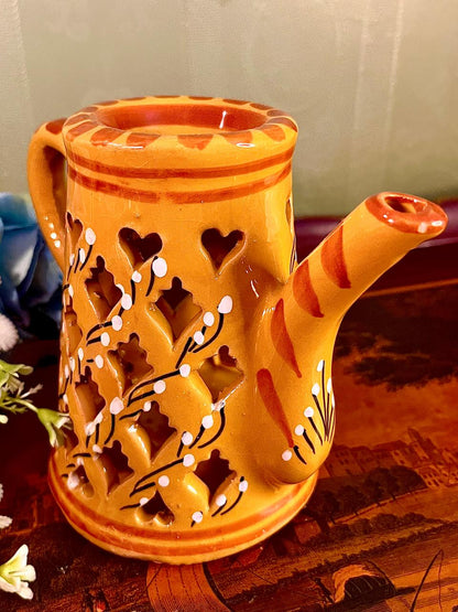 Vintage Moroccan Ceramic Teapot Warmer 13 cm Amber Cutwork