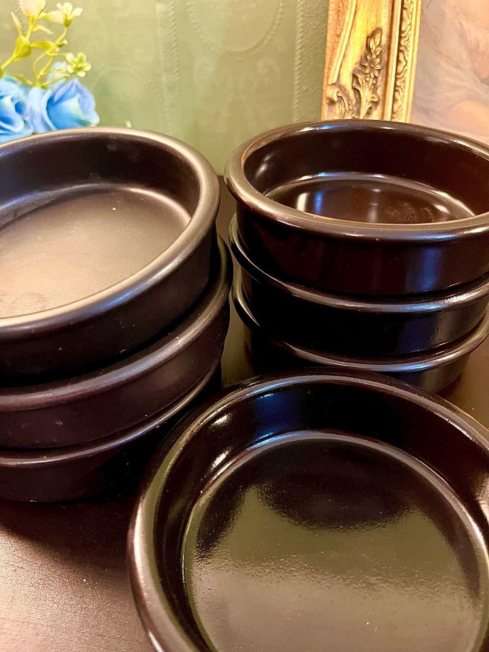 Set of 6 Black Ceramic Ramekin Bowls 4 Inch