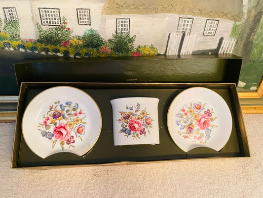 Royal Worcester Bone China Toothpick Holder with Two Saucers – Elegant English Tableware