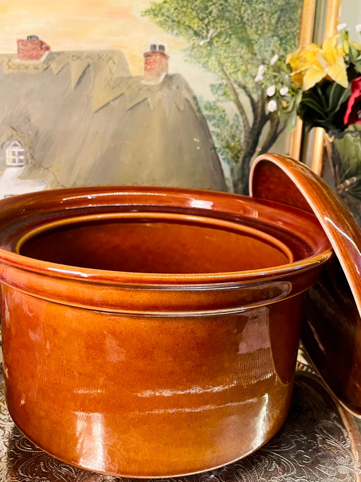 Vintage Light Brown Ceramic Casserole Dish – Stove-Safe Kitchenware