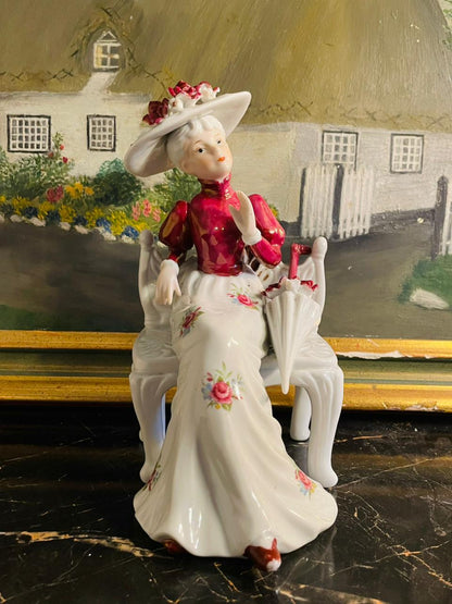 Edwardian Porcelain Figurine –  Woman seated with Umbrella - French Doll
