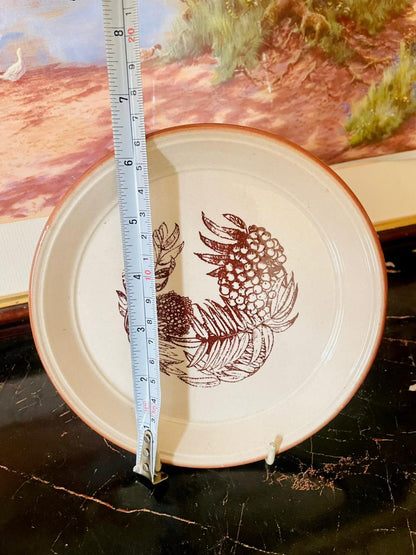 Set of 8 , Vintage Rustic Ceramic Dinner & Side Plates Set – Fruit & Leaf Pattern (England)