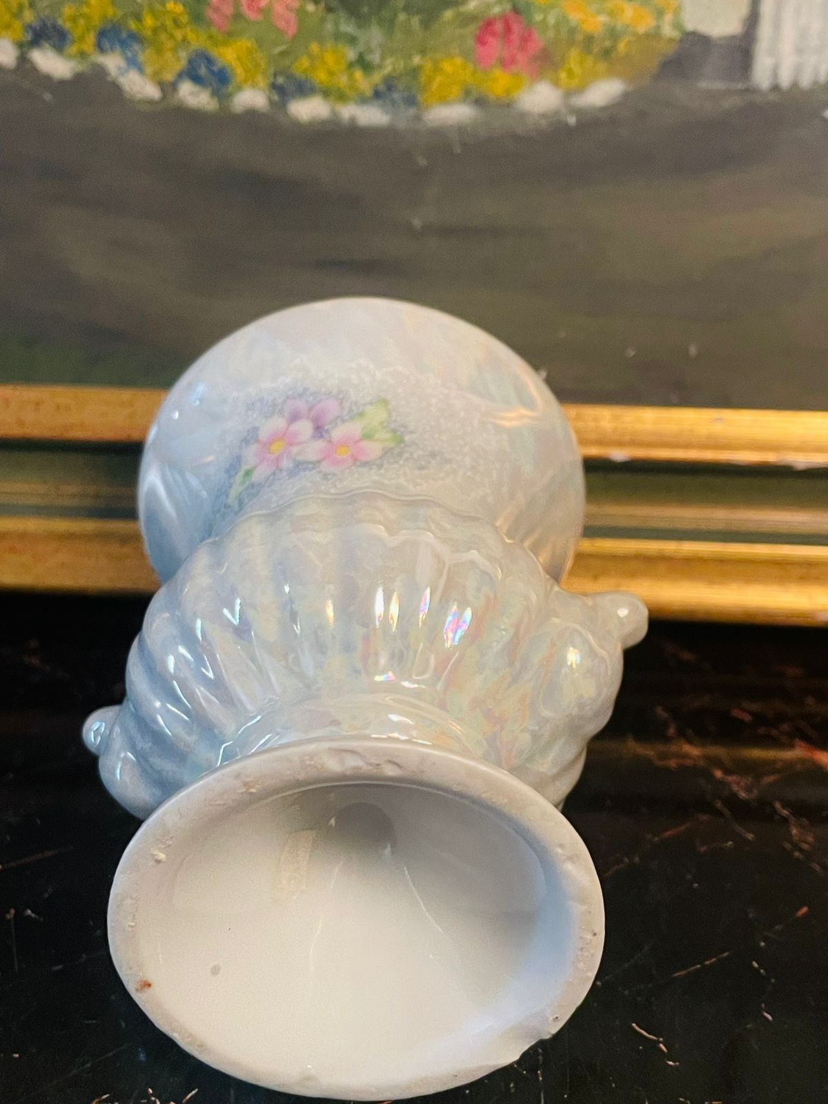 Iridescent Floral Mini Vase ( 10cm )  – Vintage Pearl Lustre Finish – England