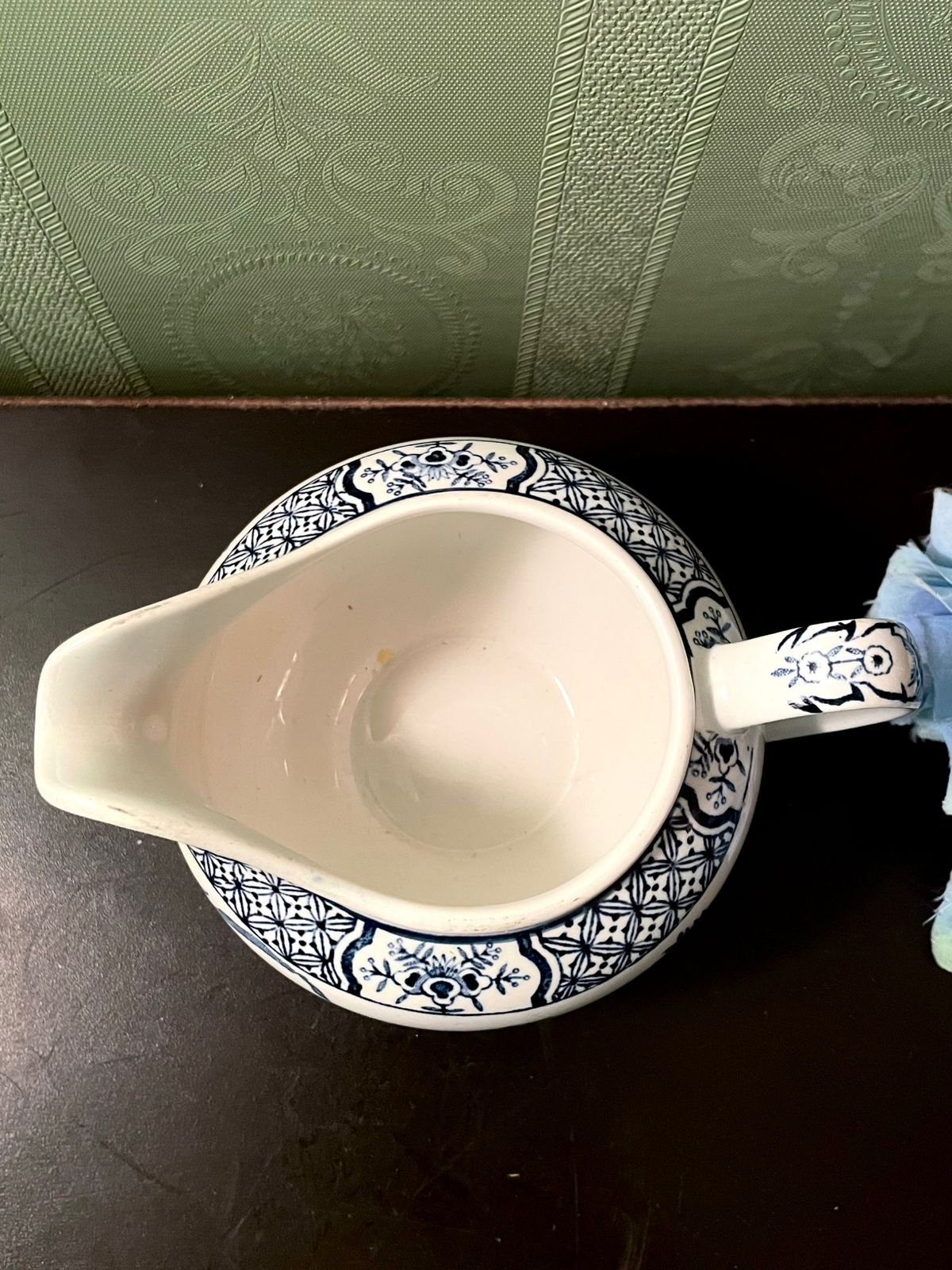 Blue White Ceramic Creamer Jug with Bird Design 3 Inch