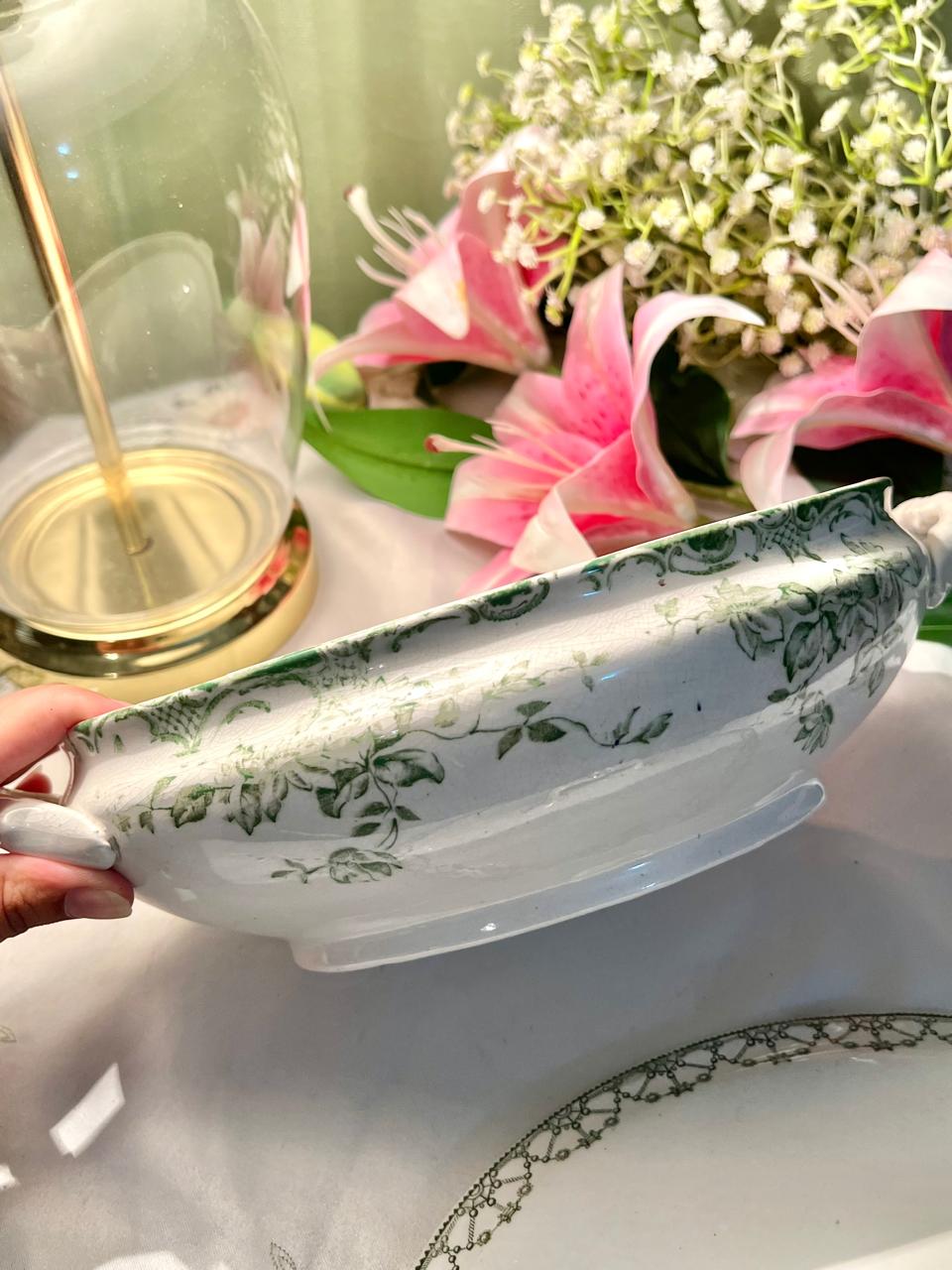 Green Floral Lidded Serving Tureen 2-Piece 26cm