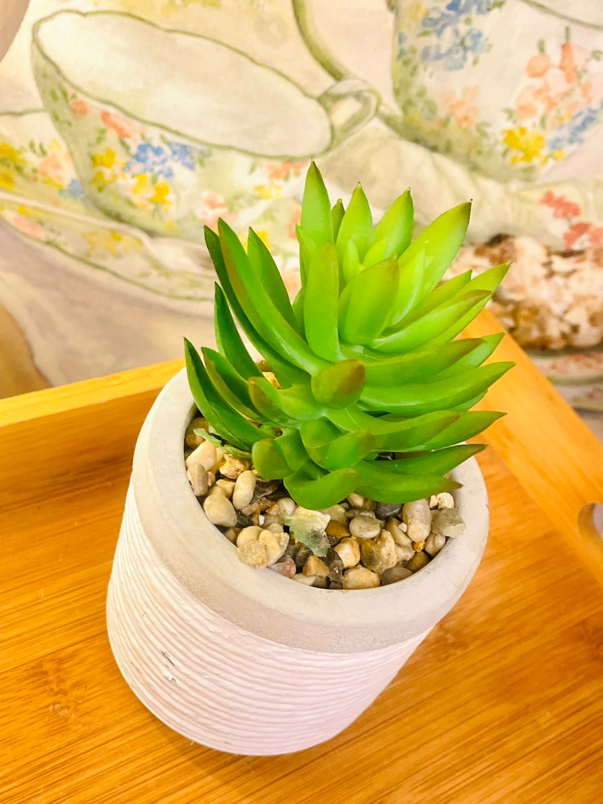 Artificial Succulent in White and Gray Pot – Faux Plant for Modern Decor