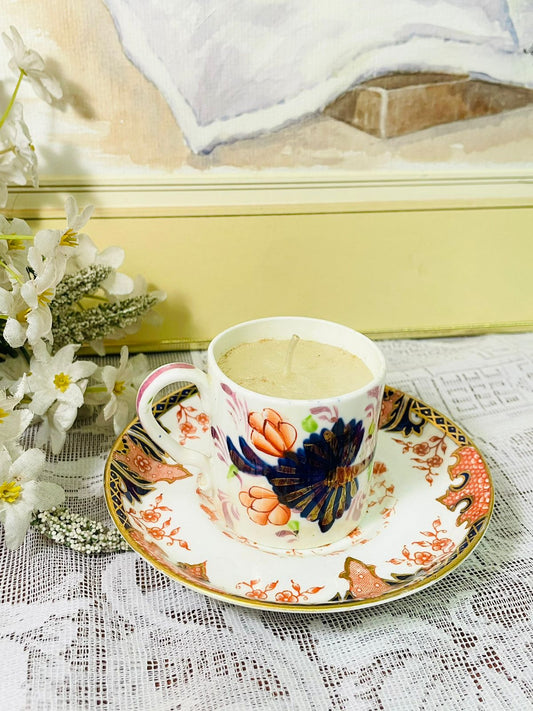 Vintage Floral Coffee cup Candle with Decorative Saucer
