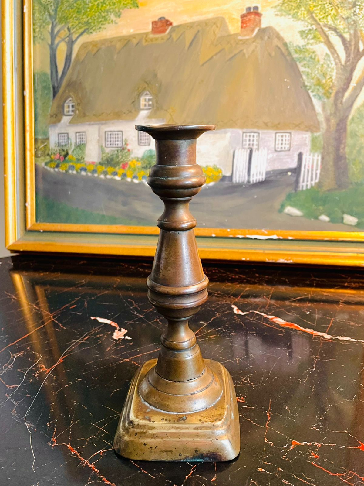 Vintage Short Brass Candlestick – Square Base Taper Holder