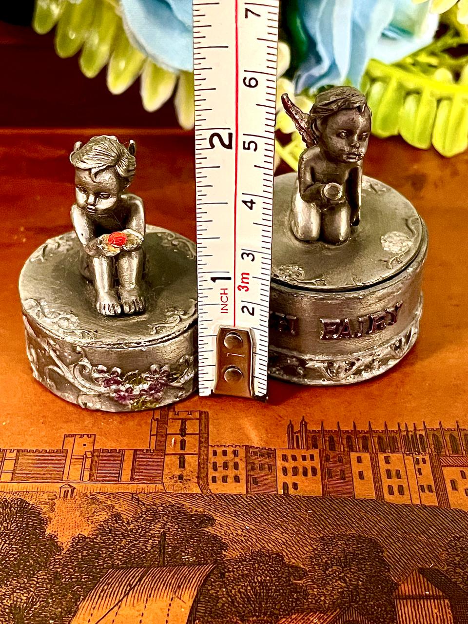 Vintage Cherub Trinket Boxes Set of 2 – 6 cm Silver Tone