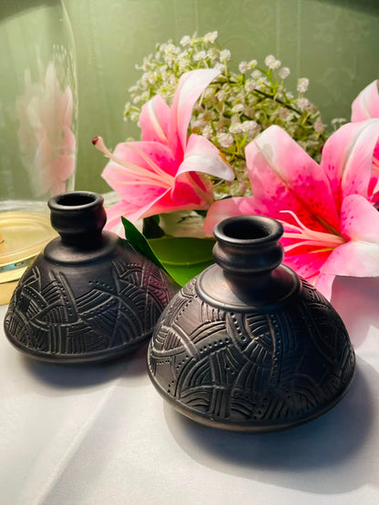 Vintage Black Textured Decorative Vases 2-Piece Set Approx. 10 cm